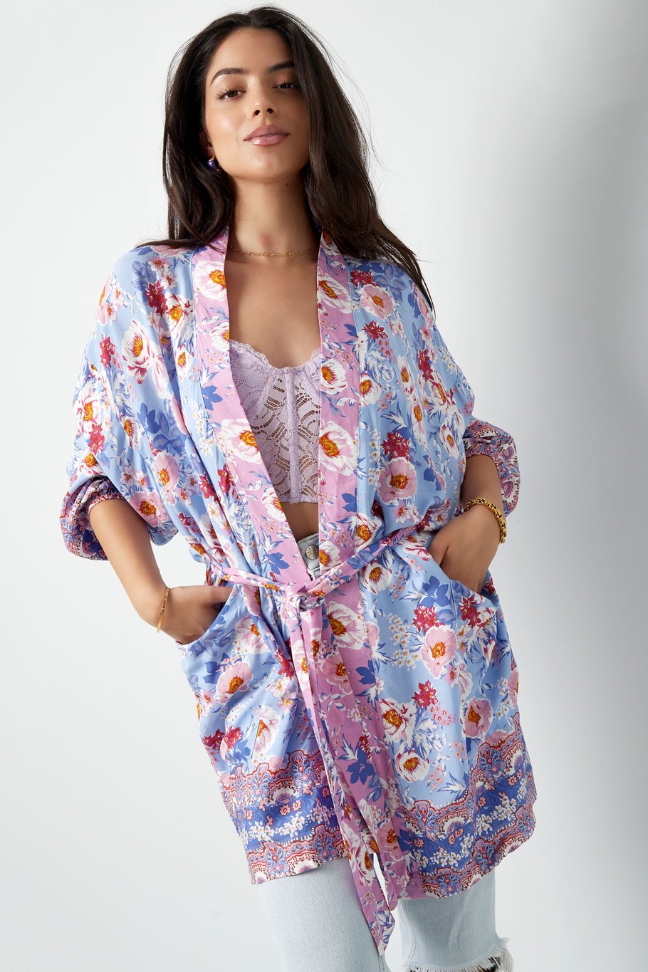 Kimono corto flores naranjas - multi Imagen5
